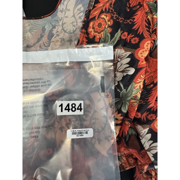 Babydoll Mesh Sheer Floral Paisley Boho V Neck Top XL tie front Asian print Y2K - Picture 7 of 7